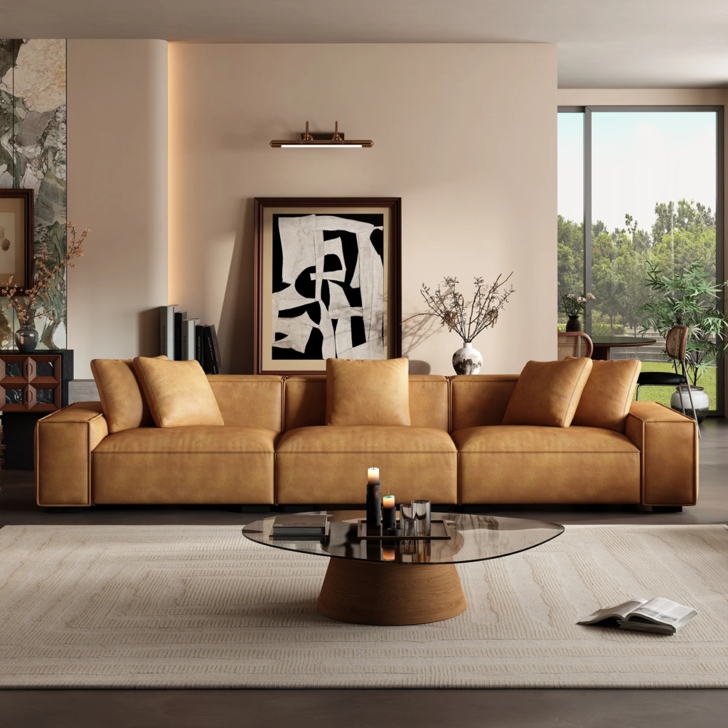 Pad Air Leather Sofa Tan / 5 Seater 142 inch