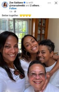 Zoe Saldana shows off family's perfect dentition