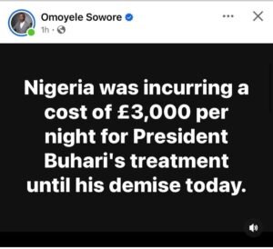 London hospital charged Buhari £3000 per night- Sowore