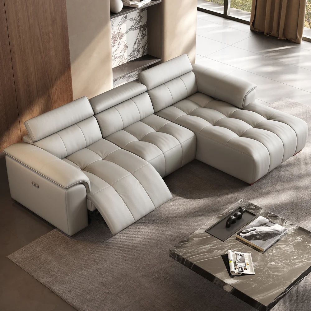 Modern Genuine Leather Power Reclining Modular Sectional Sofa