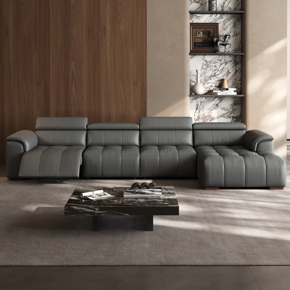 Modern Genuine Leather Power Reclining Modular Sectional Sofa