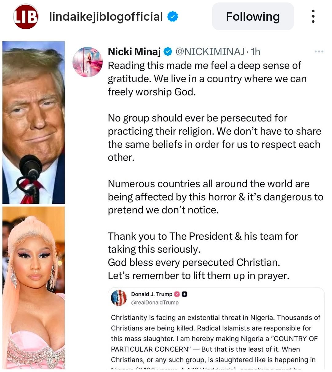 Reactions Soar As Donald Trump Threatens Nigerian due to  killing of Christians