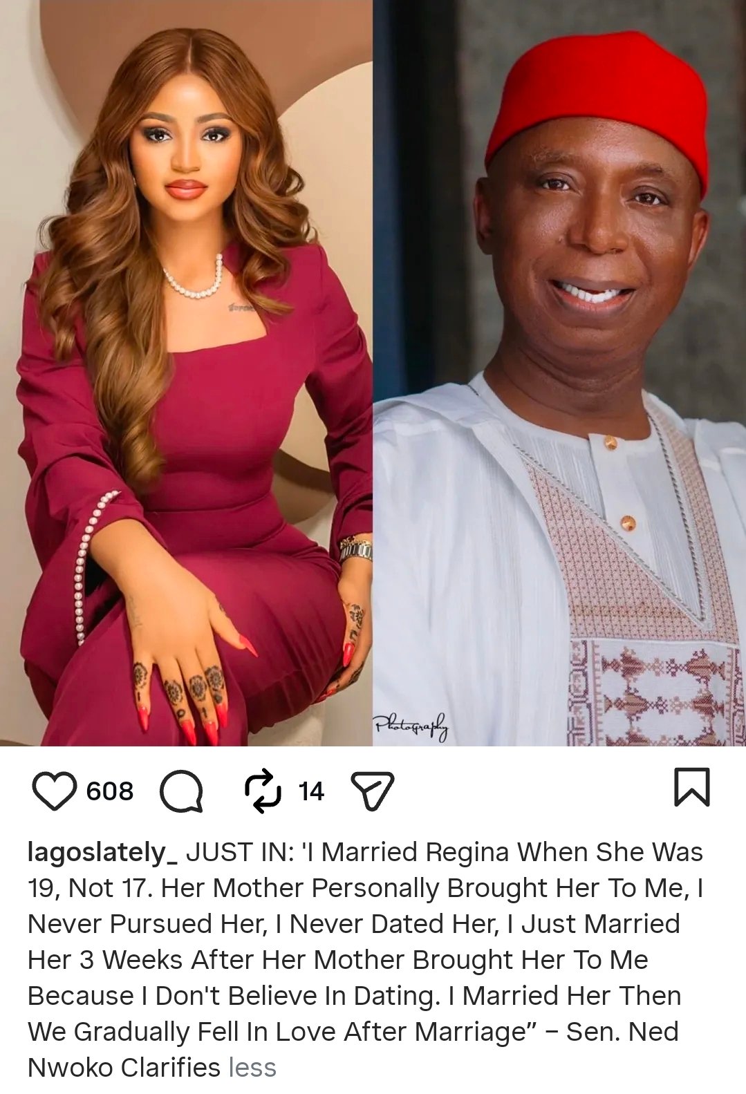 Regina Daniel's Mum Personally handed her To Me - Ned Nwoko