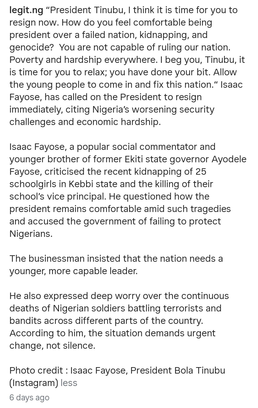 I Can End Insurgence in 6 Days - Harrysong tells President Tinubu